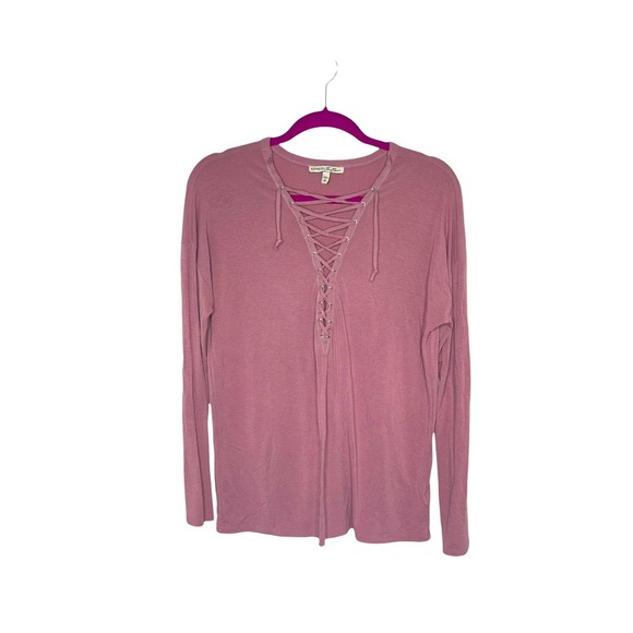 EXPRESS ONE ELEVEN Mauve Lace Up Long Sleeve Top M - Picture 3 of 8